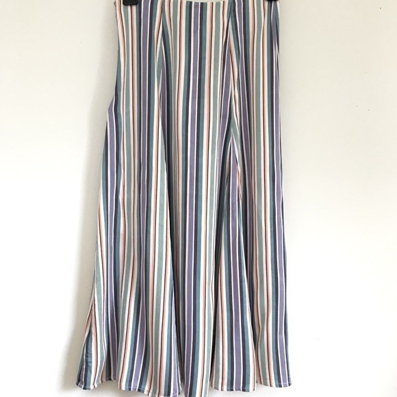 Anthropologie Maeve Satin Purple Green striped Button Front A-line Midi Skirt - Picture 6 of 16